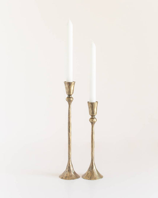 Gemini Hand Forged Iron Candlestands: Brass