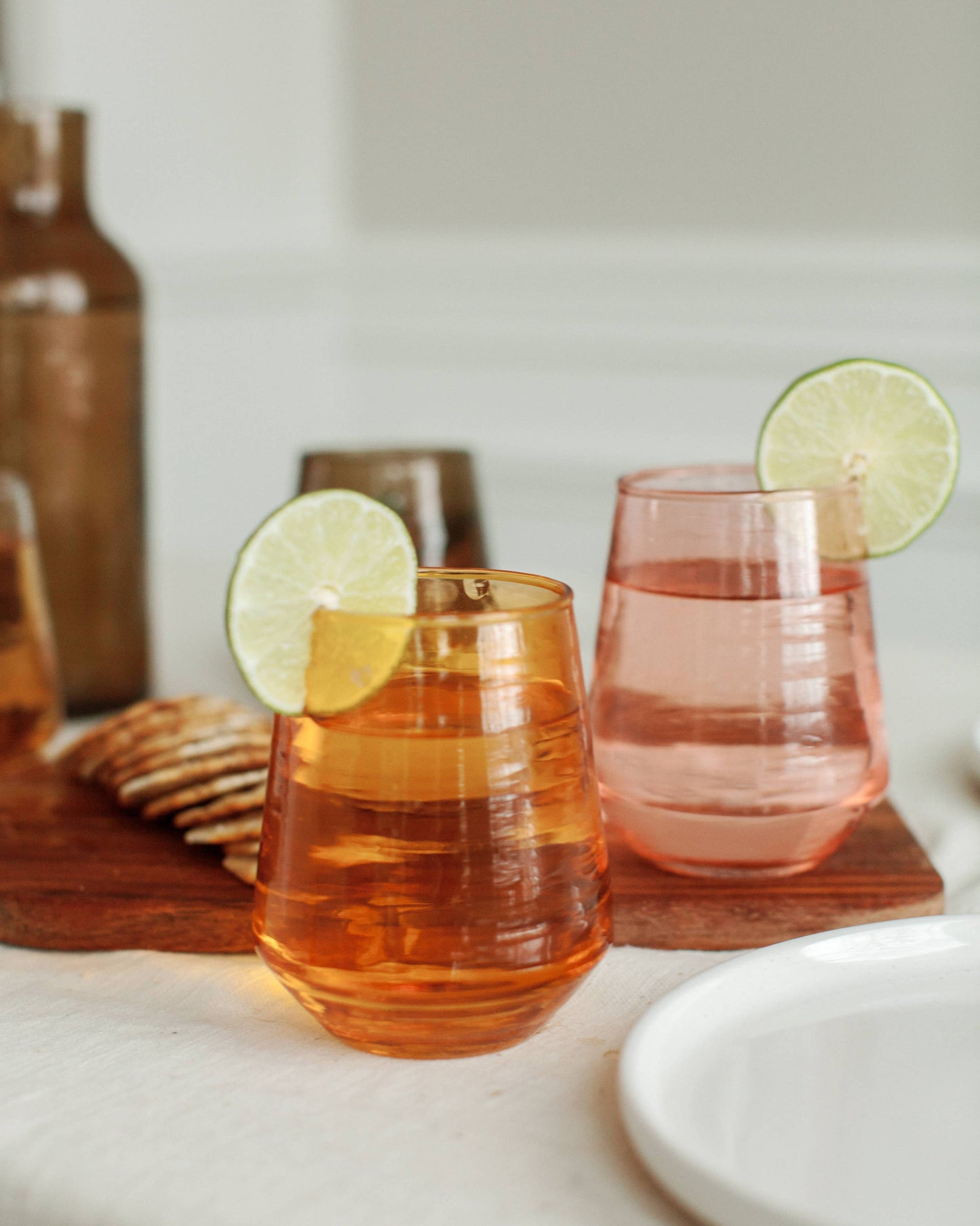 Handblown Hammered Glass Water Tumbler - Pink