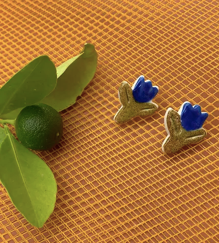 Togetherness Ceramic Cobalt Tulip Stud Earrings