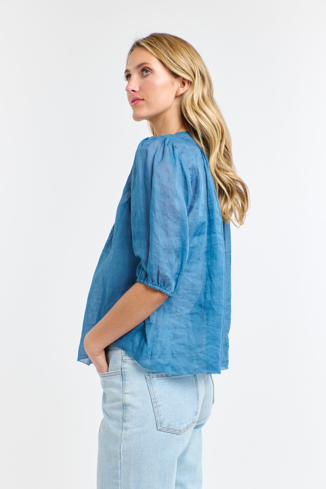365 Days Ariel Pintuck Top - Denim Wash