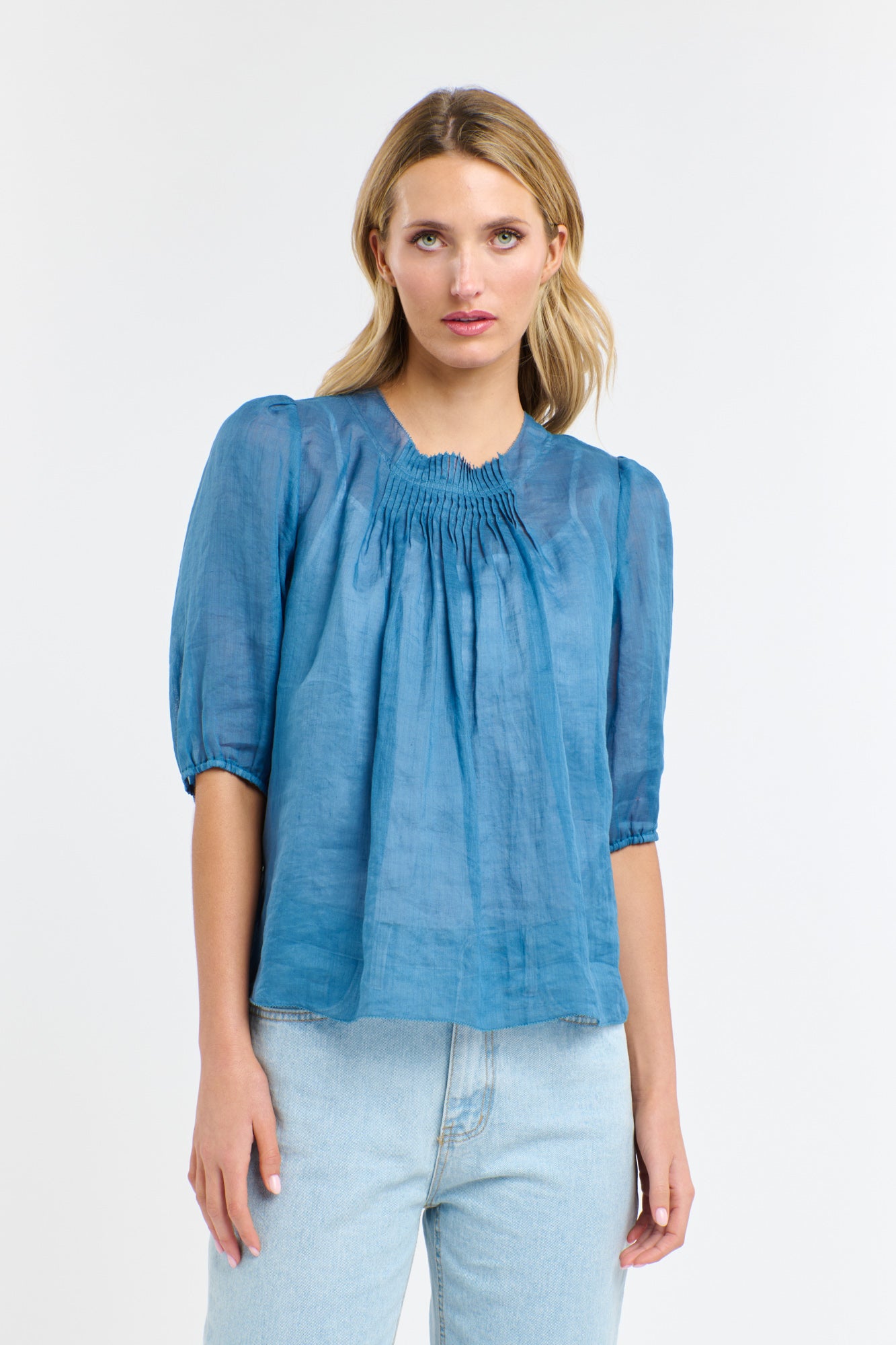 365 Days Ariel Pintuck Top - Denim Wash