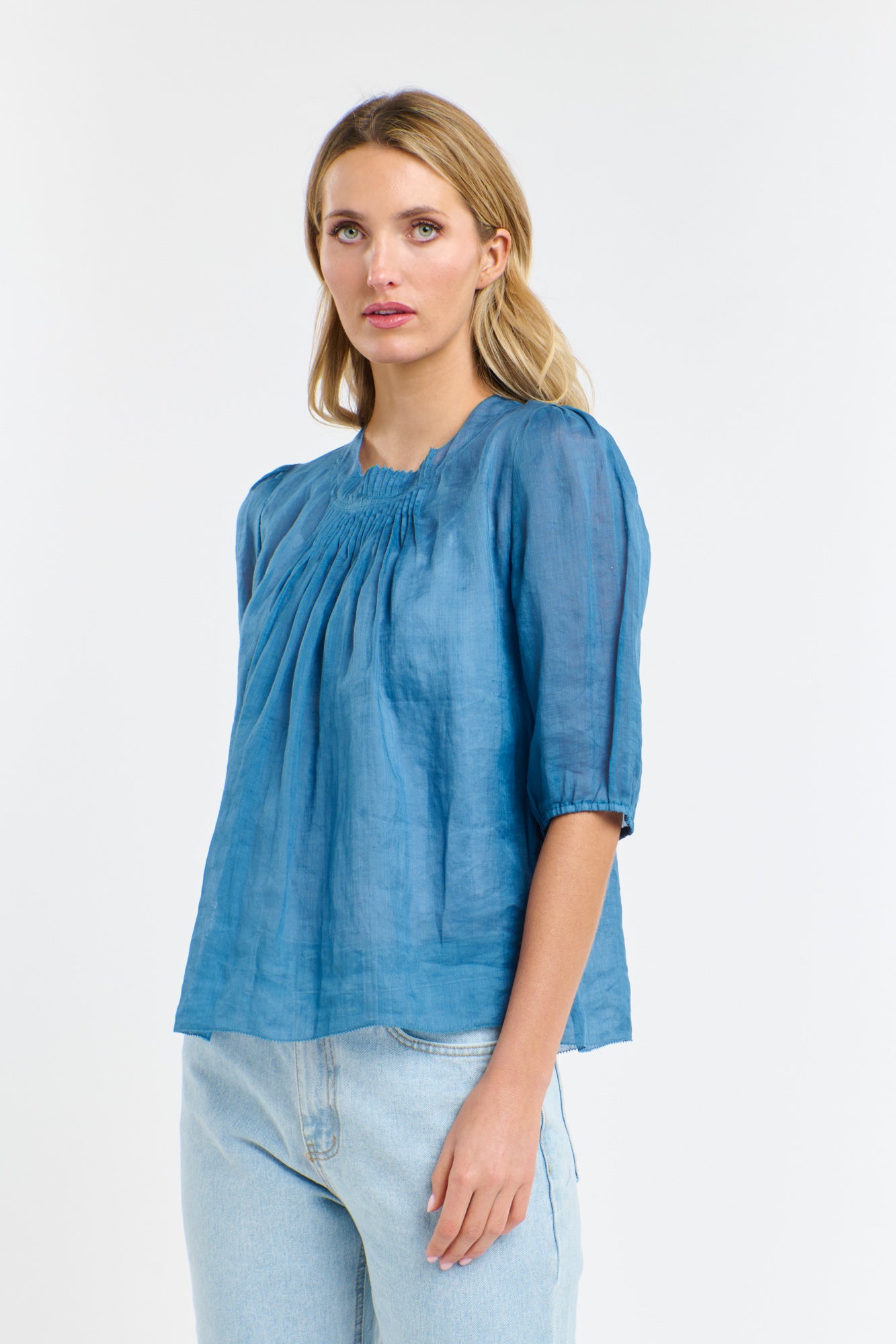 365 Days Ariel Pintuck Top - Denim Wash