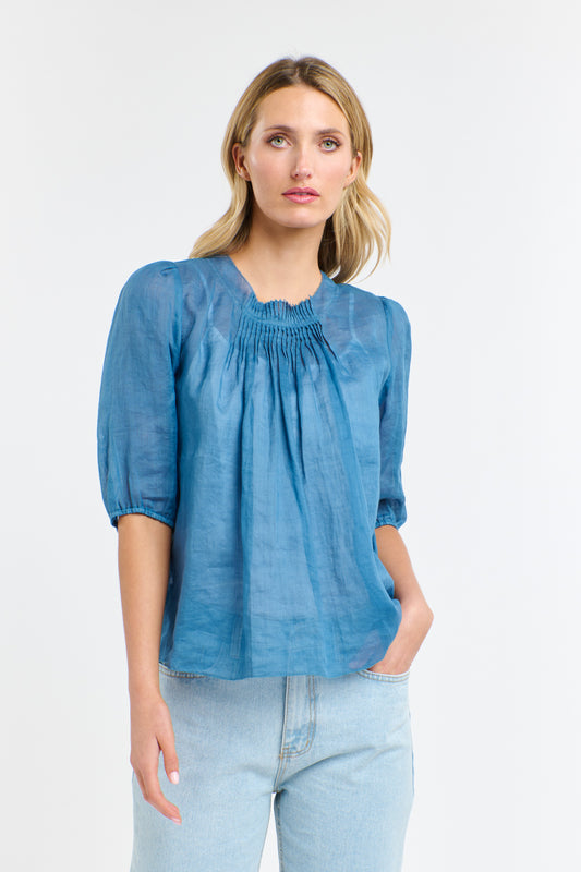 365 Days Ariel Pintuck Top - Denim Wash