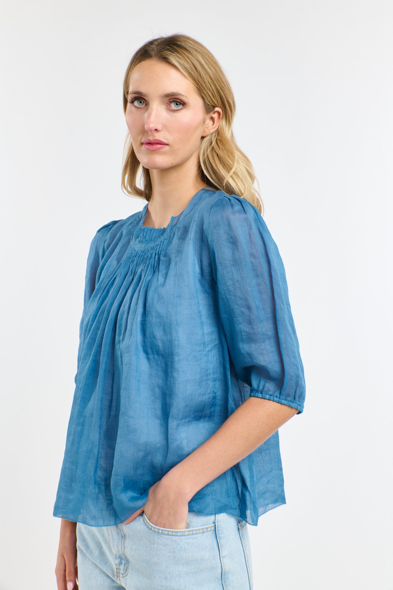 365 Days Ariel Pintuck Top - Denim Wash
