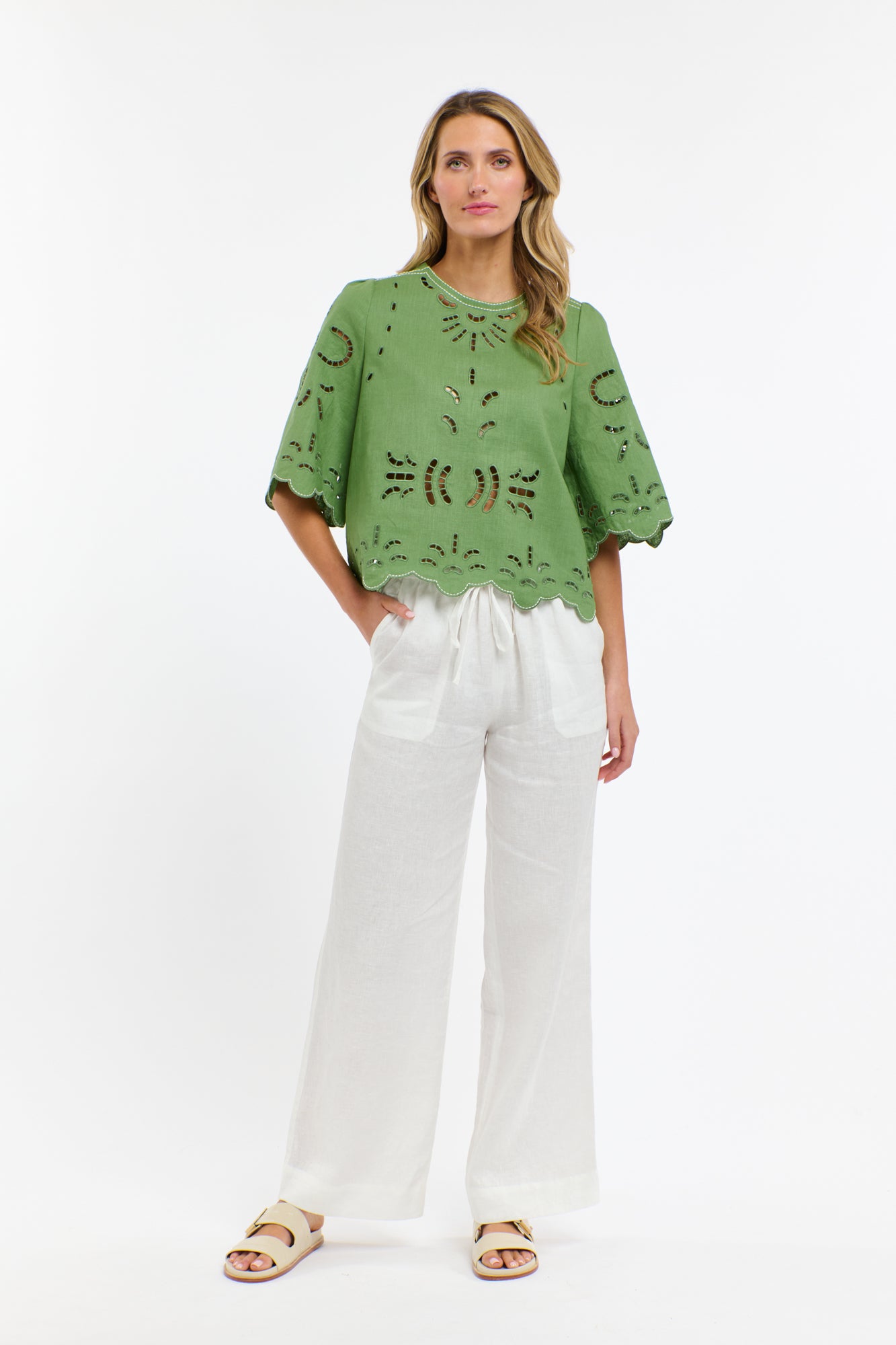365 Days Annie Embroidered Top - Kelly Green
