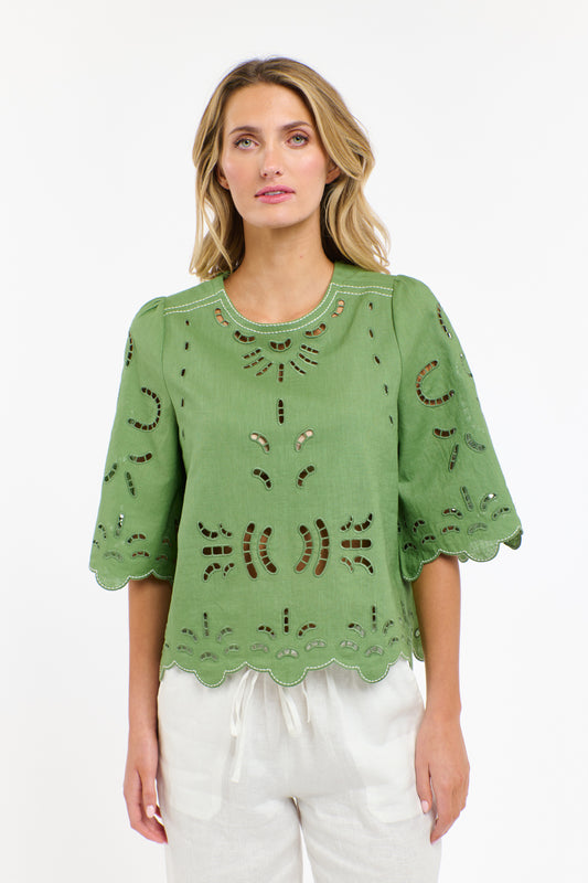 365 Days Annie Embroidered Top - Kelly Green