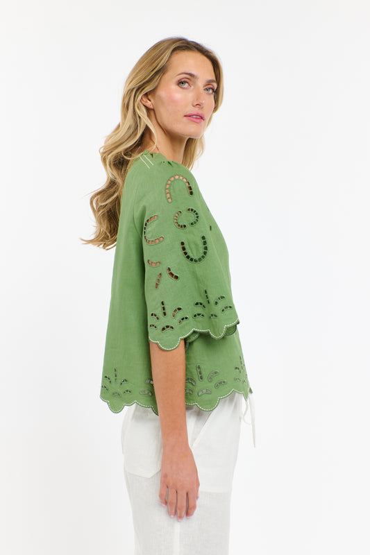 365 Days Annie Embroidered Top - Kelly Green