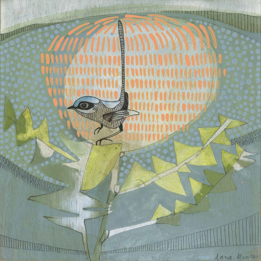 Dana Kinter "Black Backed Wren and Banksia" Mini Print