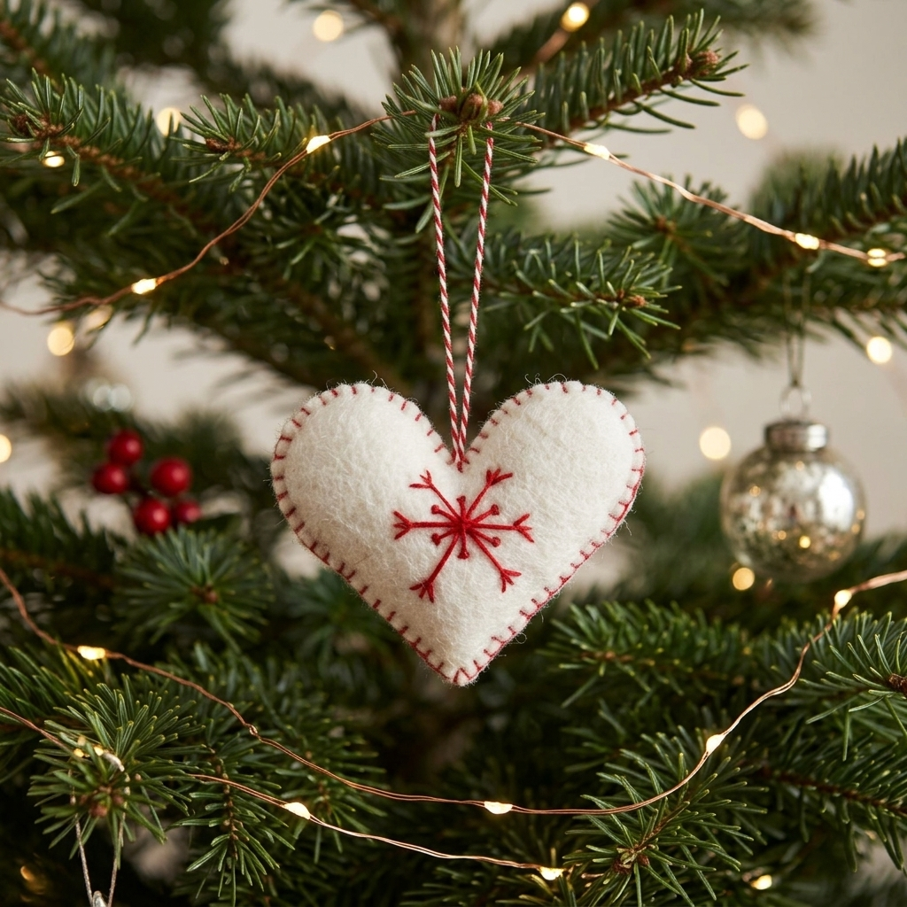 White Heart Felt Christmas Ornament