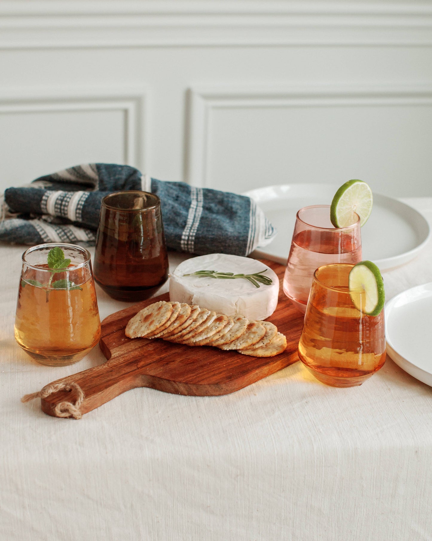 Handblown Hammered Glass Water Tumbler - Amber