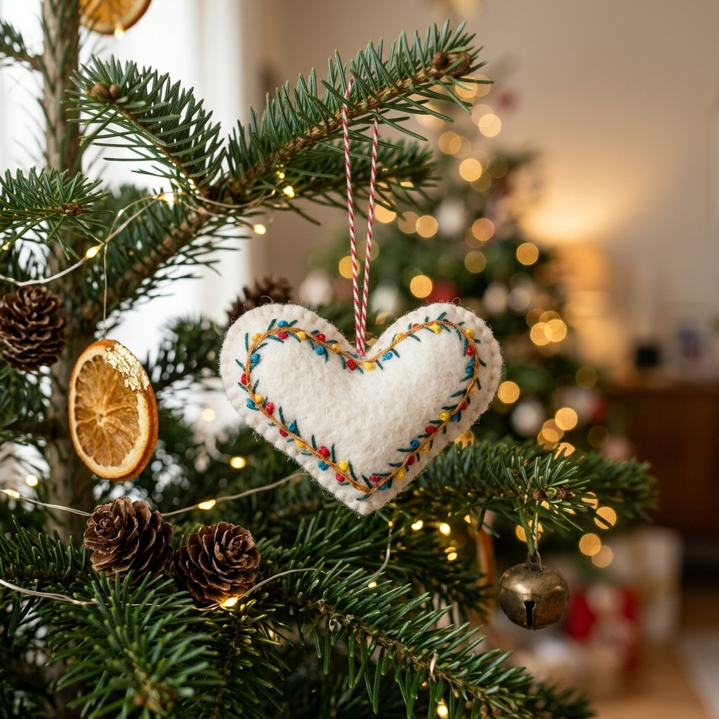 Embroidered Heart Felt Christmas Ornament