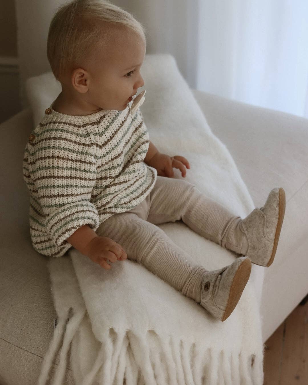 The Cozy Sheep Felted Kids Slippers - Beige