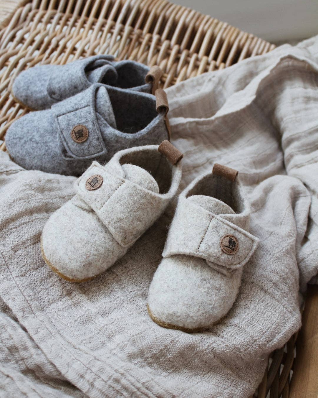 The Cozy Sheep Felted Kids Slippers - Beige