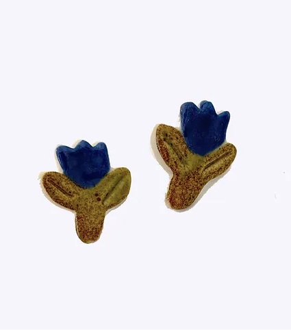Togetherness Ceramic Cobalt Tulip Stud Earrings