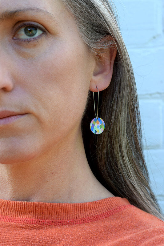 Kitty Came Home - Harlequin Lines Circle Drop Hook Earrings