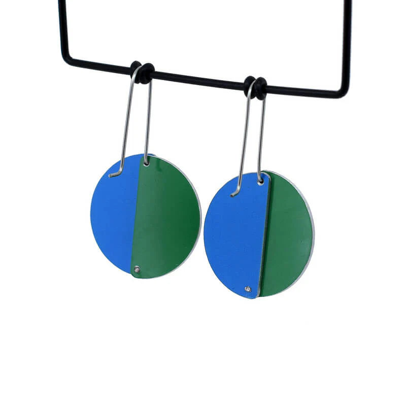 Kitty Came Home - Blue and Green Riveted Full Circle Earrings