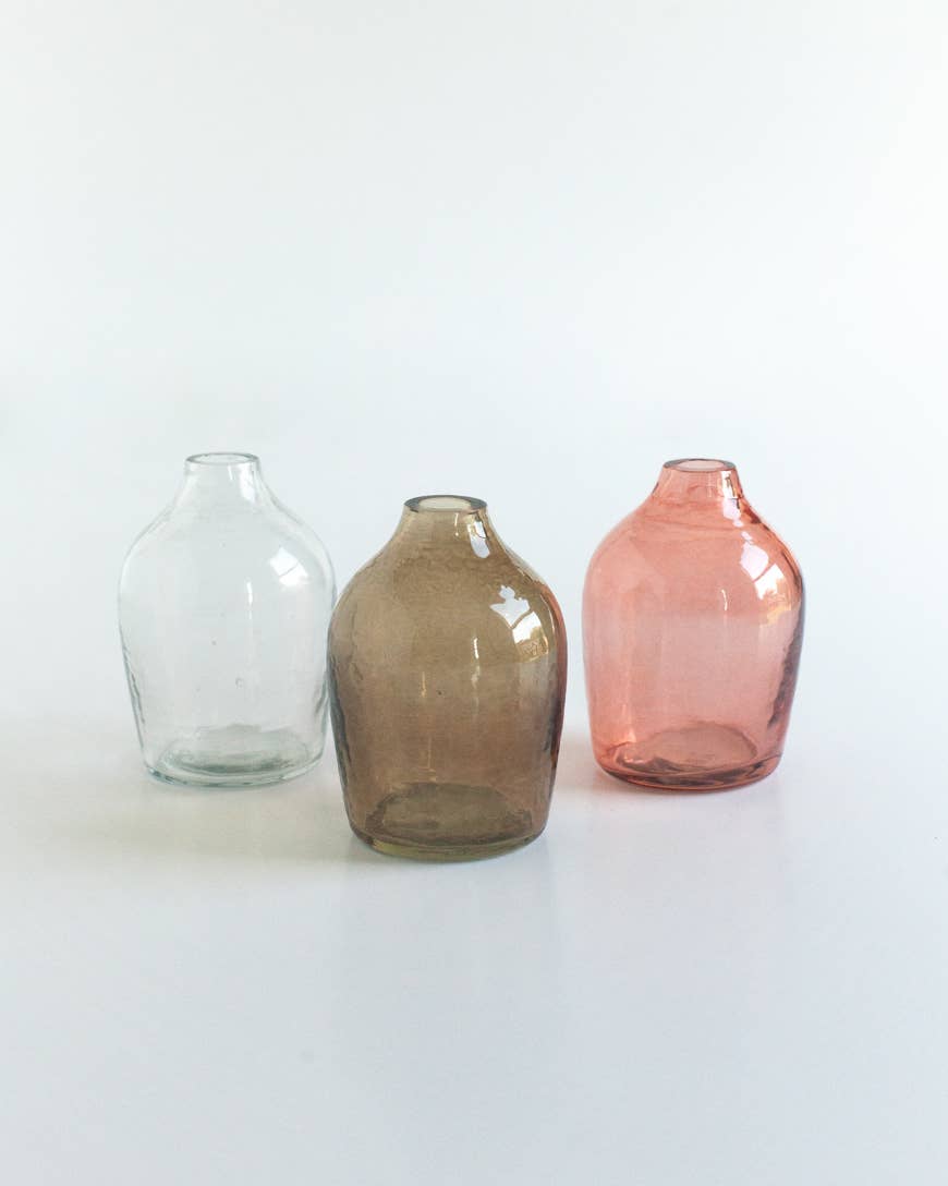 Haley Handblown Hammered Glass Bud Vase - Smoke