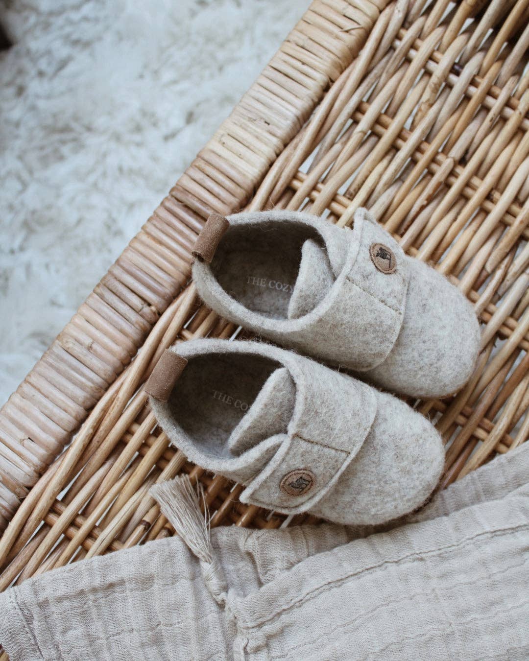 The Cozy Sheep Felted Kids Slippers - Beige