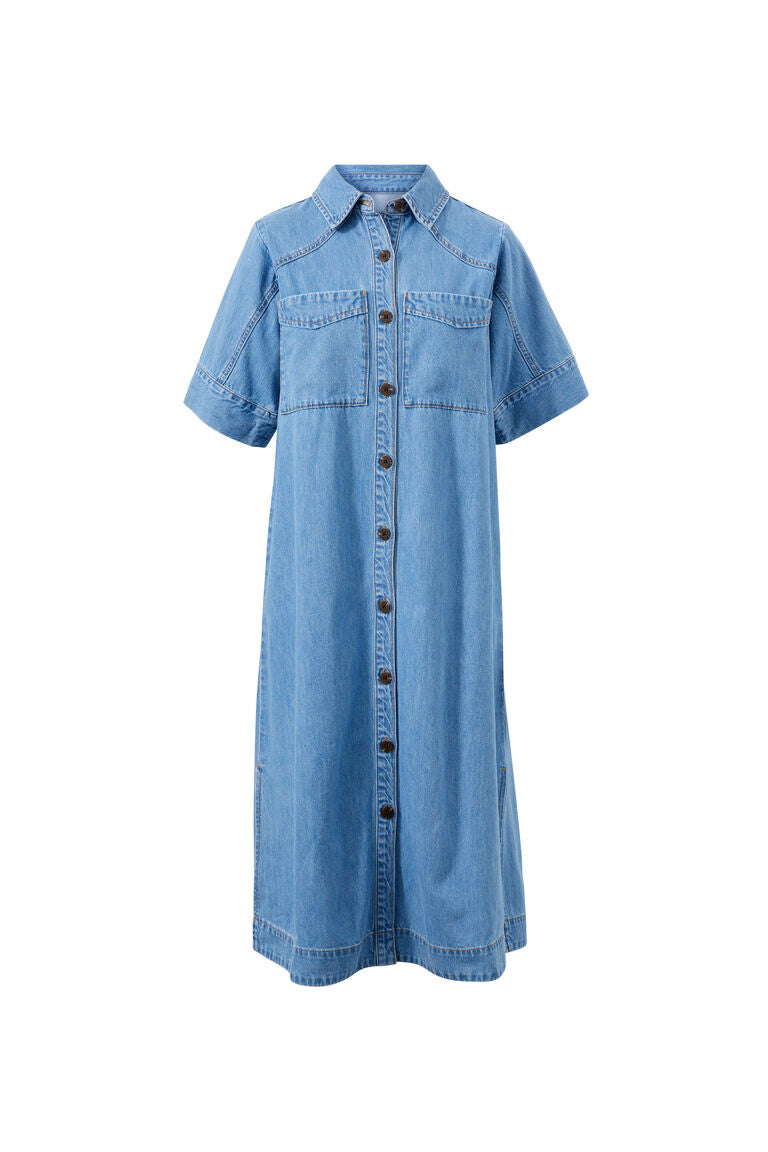 Ceres Life Ava Short Sleeve Midi Dress - Vintage Blue