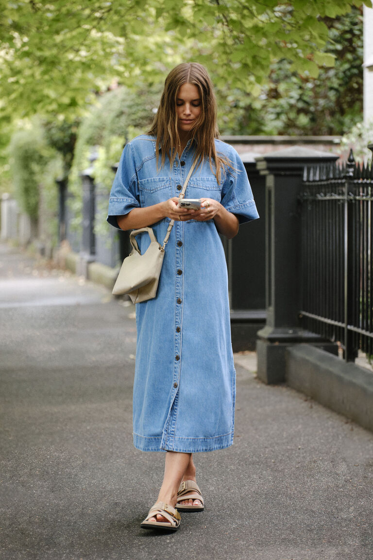 Ceres Life Ava Short Sleeve Midi Dress - Vintage Blue