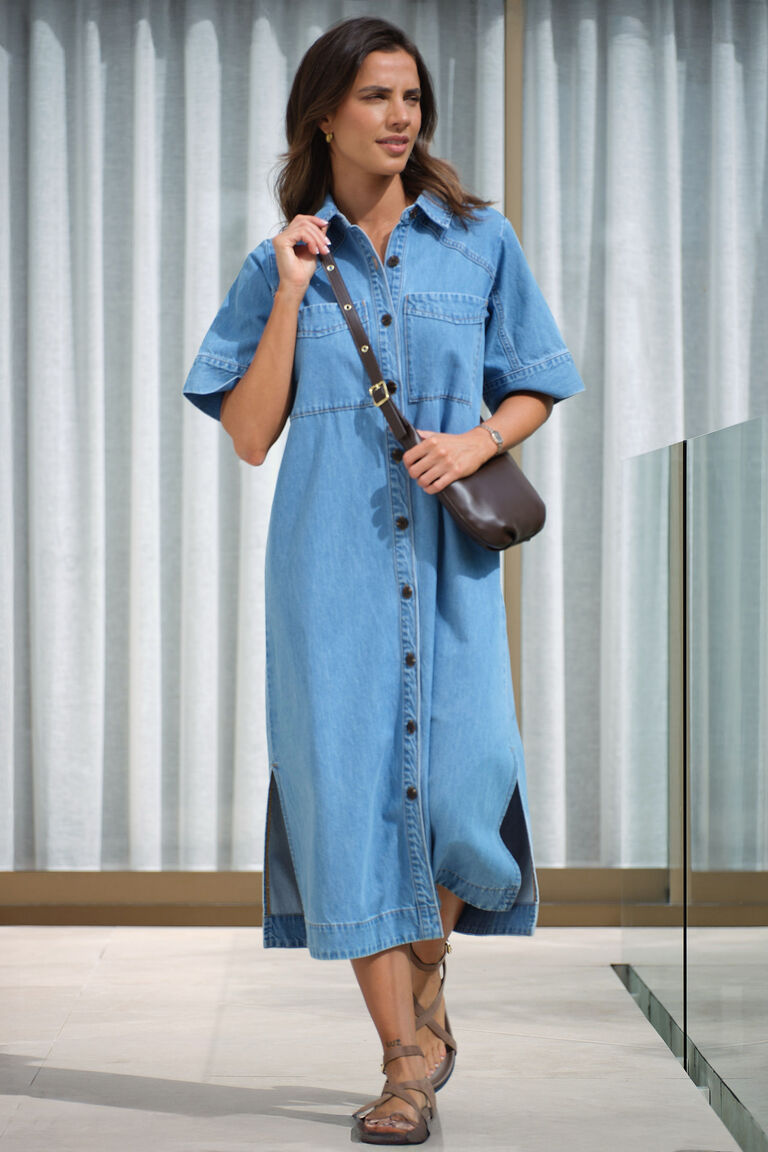 Ceres Life Ava Short Sleeve Midi Dress - Vintage Blue