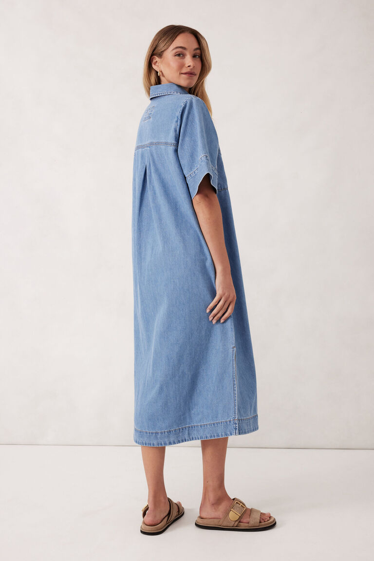 Ceres Life Ava Short Sleeve Midi Dress - Vintage Blue