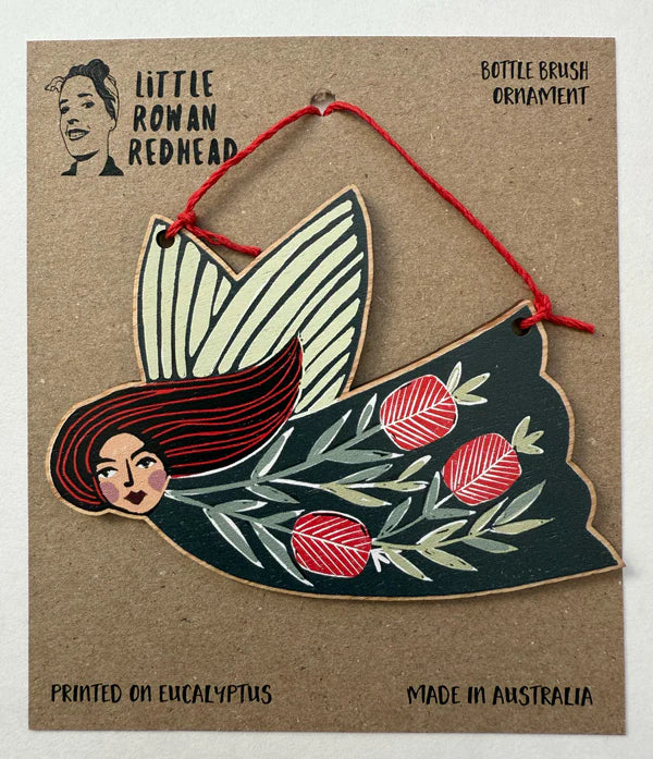 Little Rowan Red Head Wooden Christmas Ornament - Bottle Brush