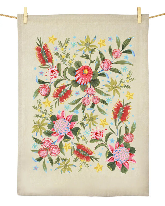 Earth Greetings Christmas Flora Tea Towel