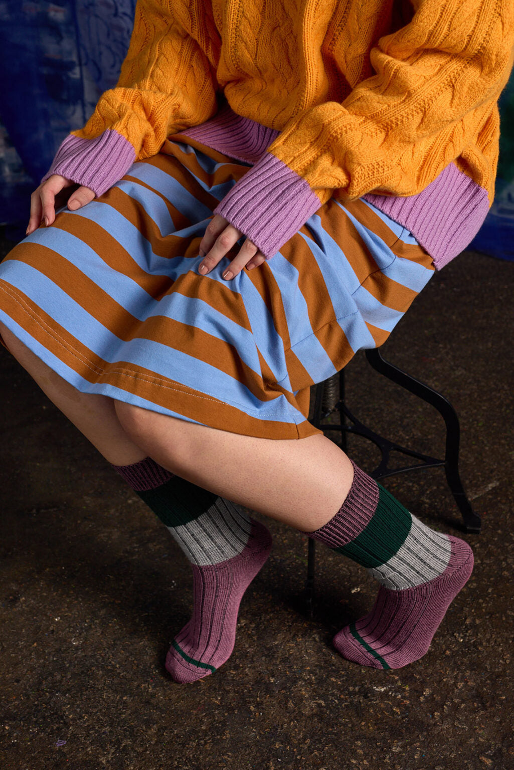 Tightology ‘Chunky Rib’ Mauve Stripe Merino Wool Sock