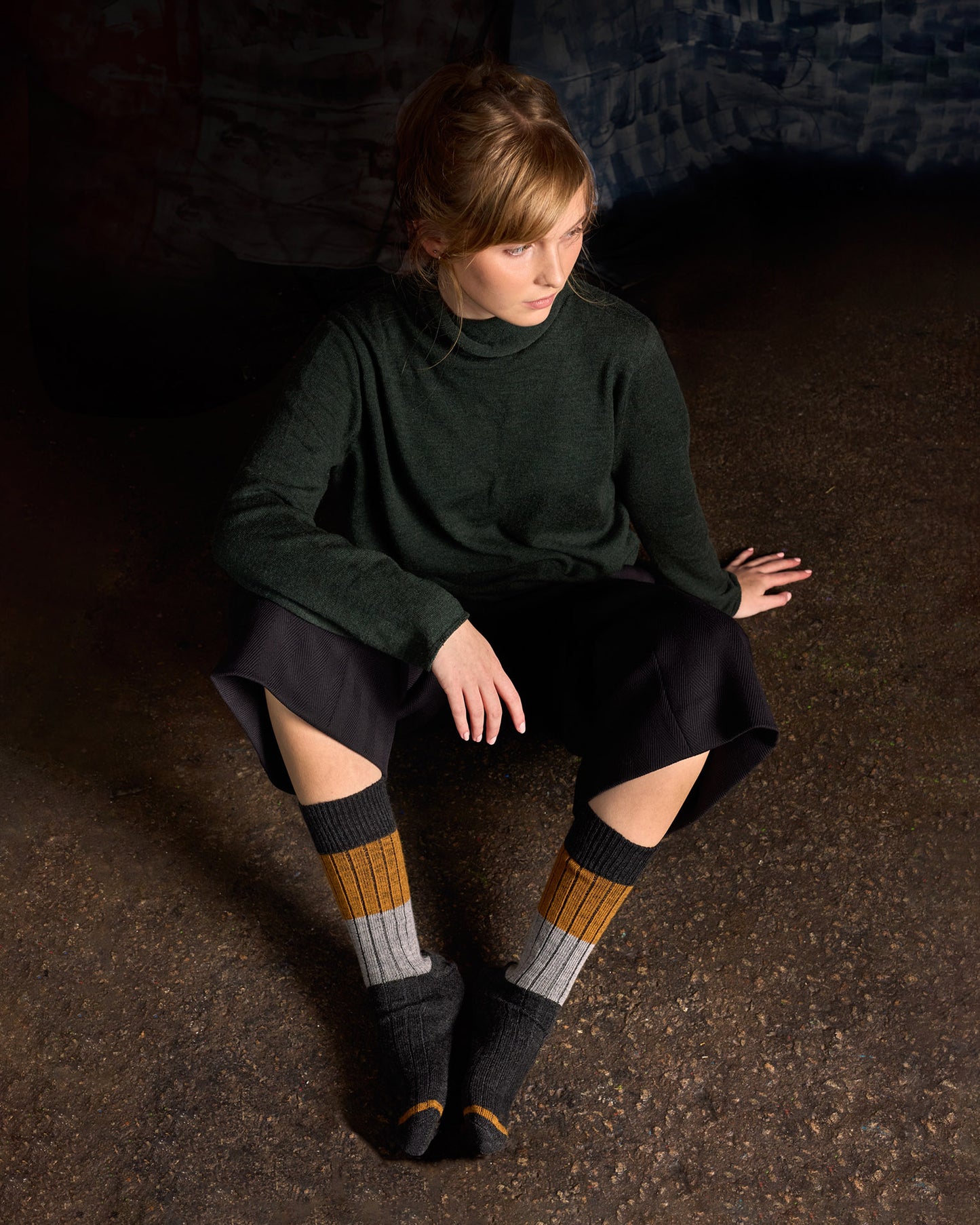 Tightology ‘Chunky Rib’ Charcoal Stripe Merino Wool Sock