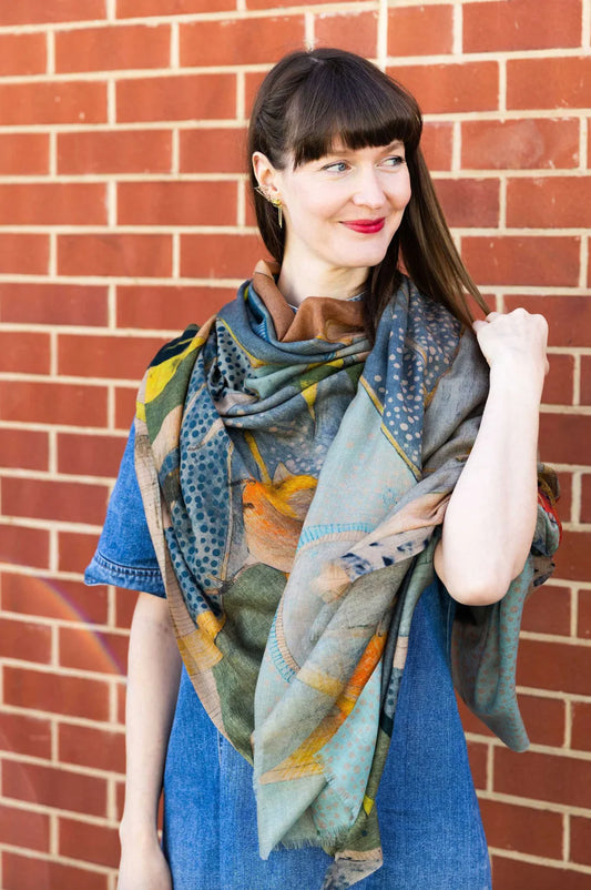 Dana Kinter "Silvereye and Eucalyptus" Cashmere Wool Scarf