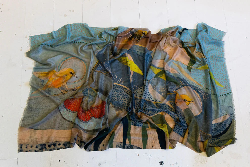 Dana Kinter "Silvereye and Eucalyptus" Cashmere Wool Scarf