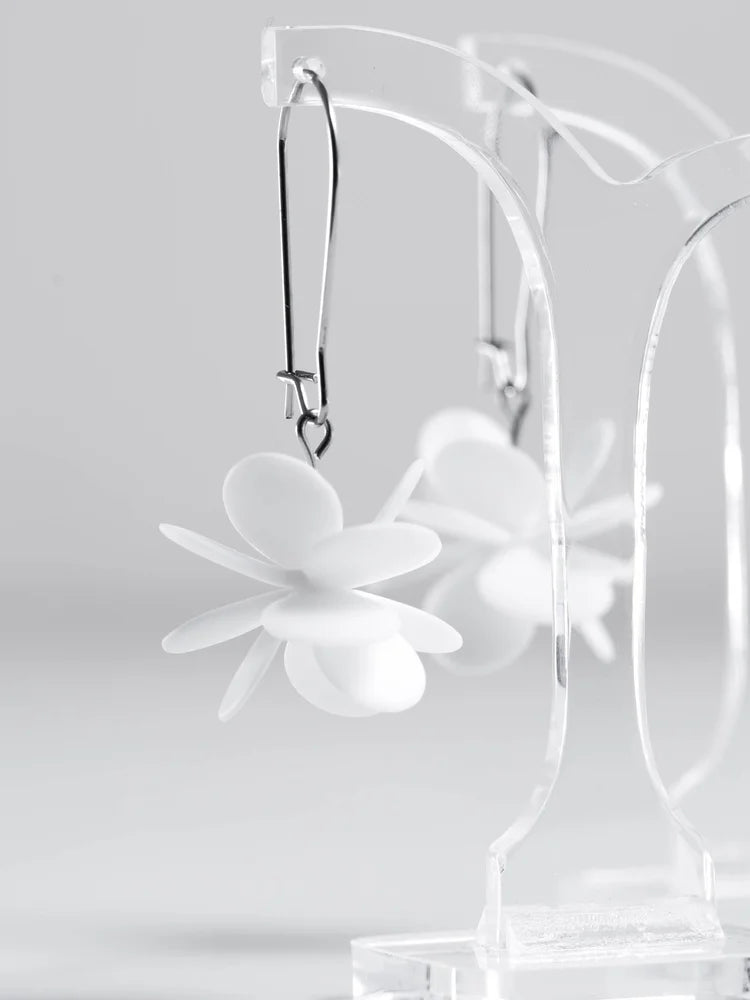 Claire Ishino White Blossom Flower Earrings