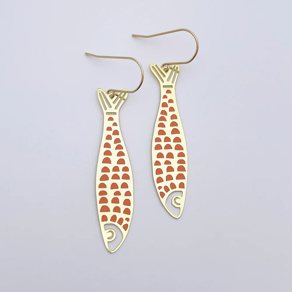Denz Fishy Gold and Orange Earring