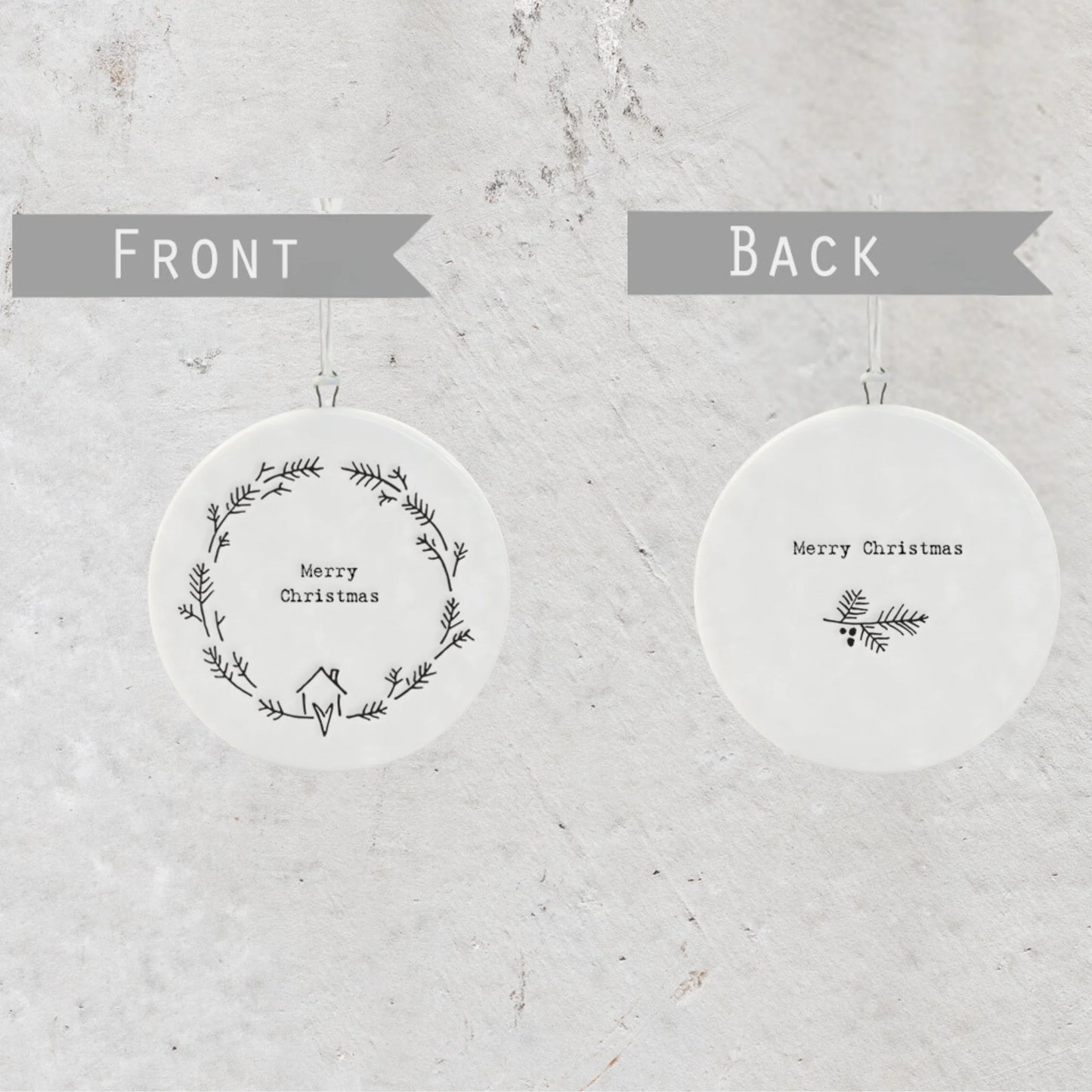 East of India Porcelain Flat Bauble - Merry Christmas