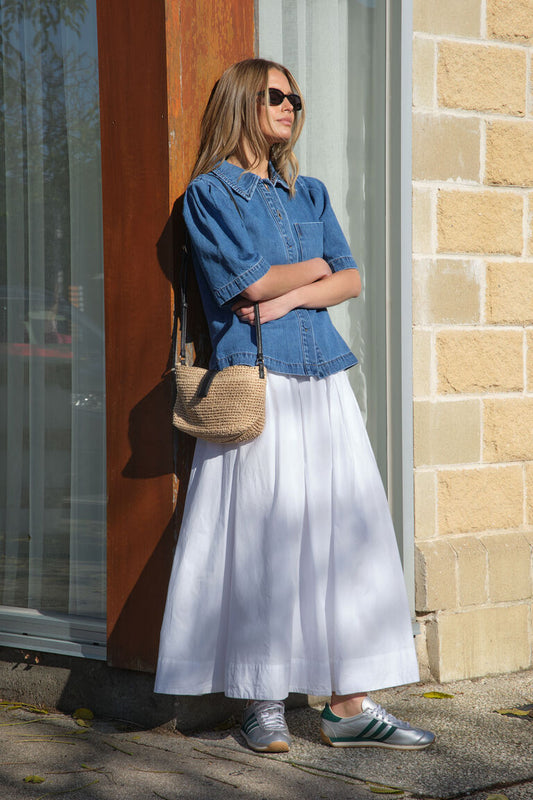 Ceres Life Dylan Pleat Sleeve Denim Shirt - Fresh indigo