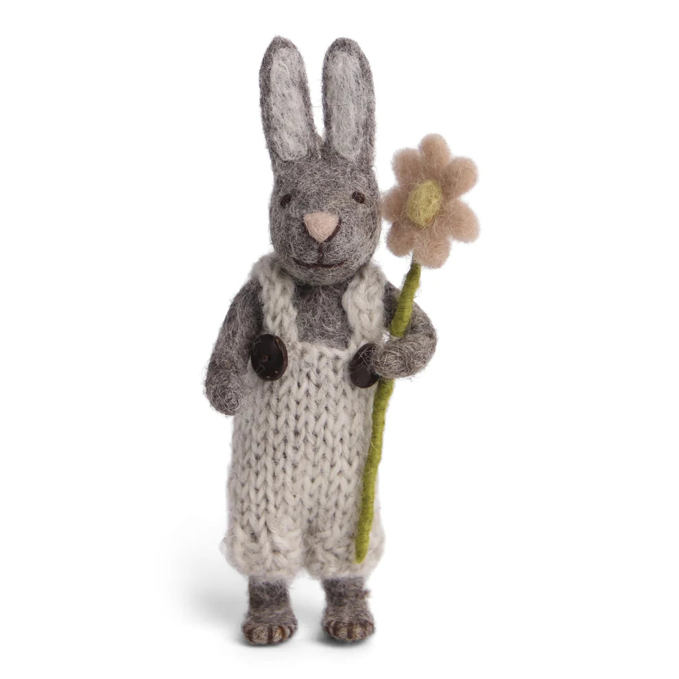 Gry and Sif Felted Grey Bunny with Flower