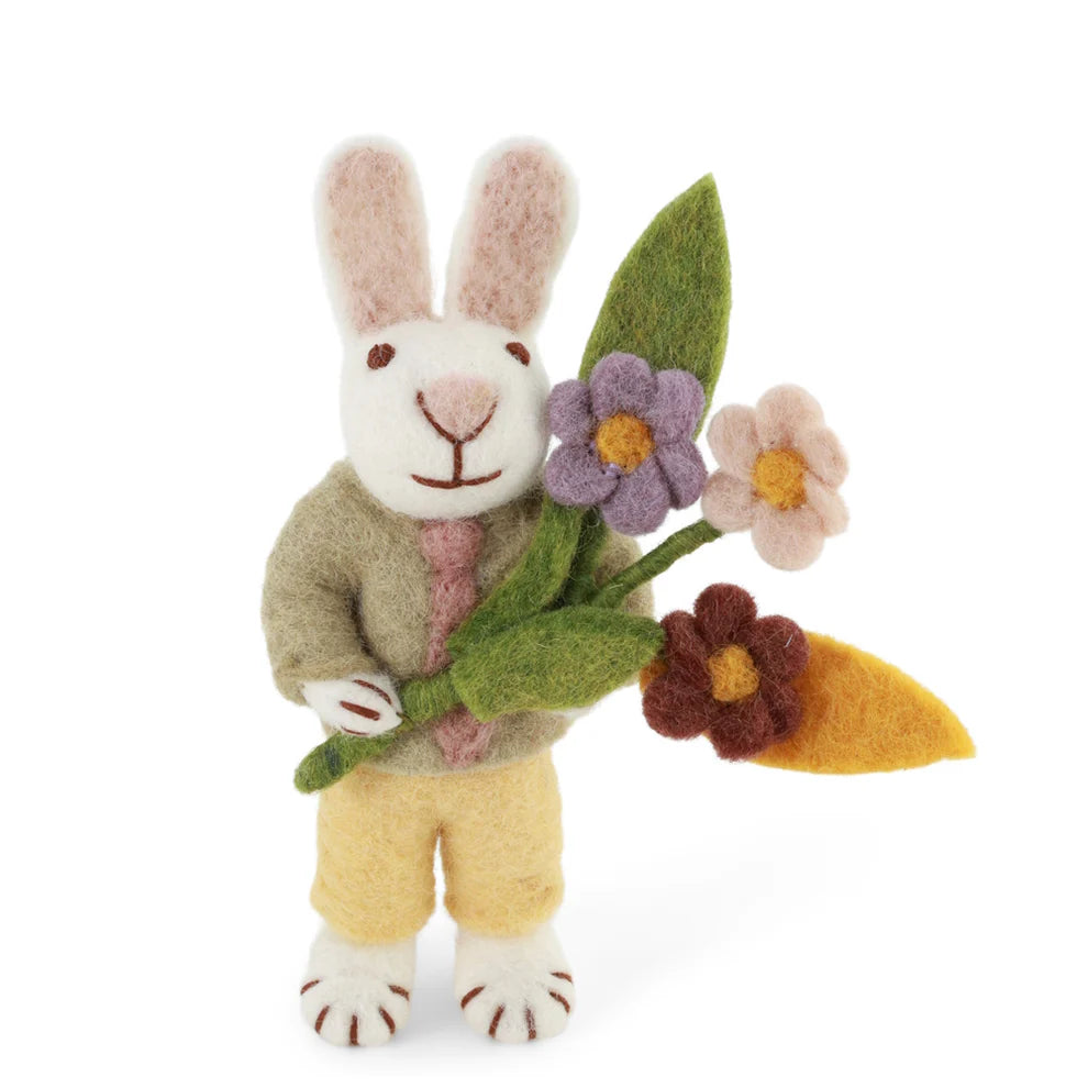 Gry and Sif Felted Bunny - Tie and Flowers