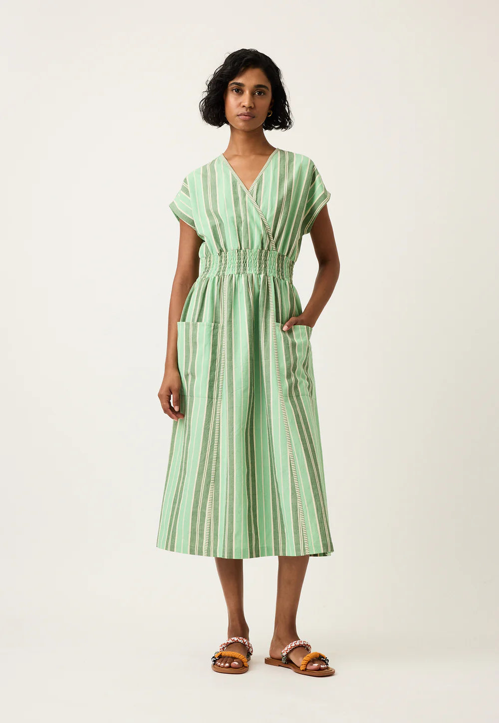 Nancybird Hana Wrap Dress - Green Stripe