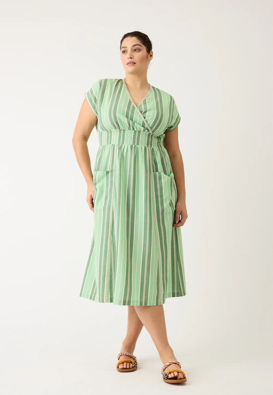 Nancybird Hana Wrap Dress - Green Stripe