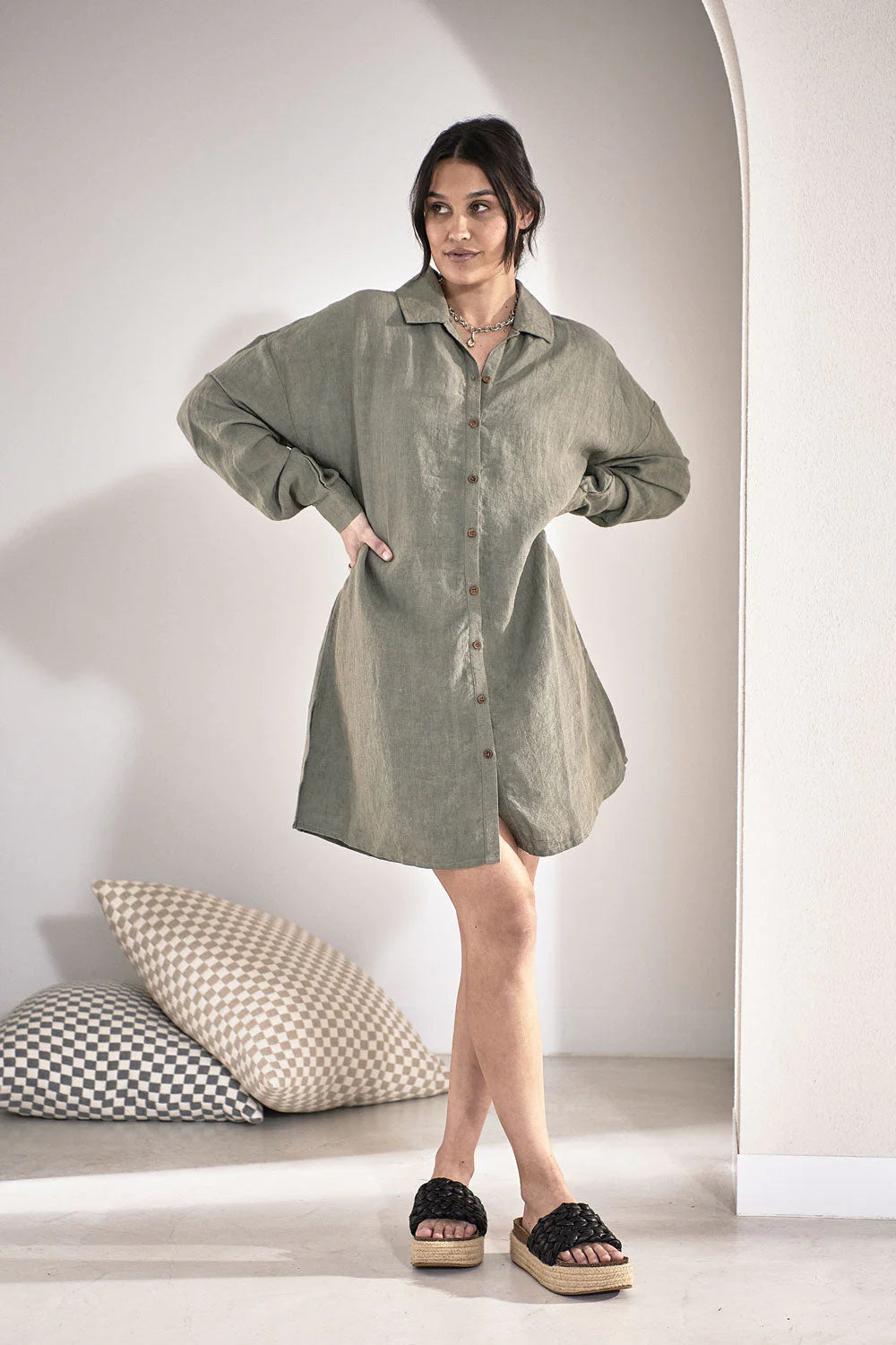 Eadie Linen Shift Dress - Pistachio