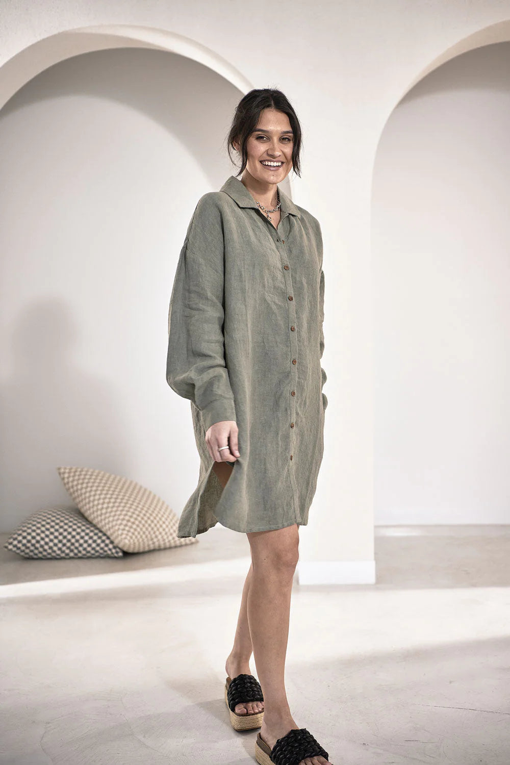 Eadie Linen Shift Dress - Pistachio