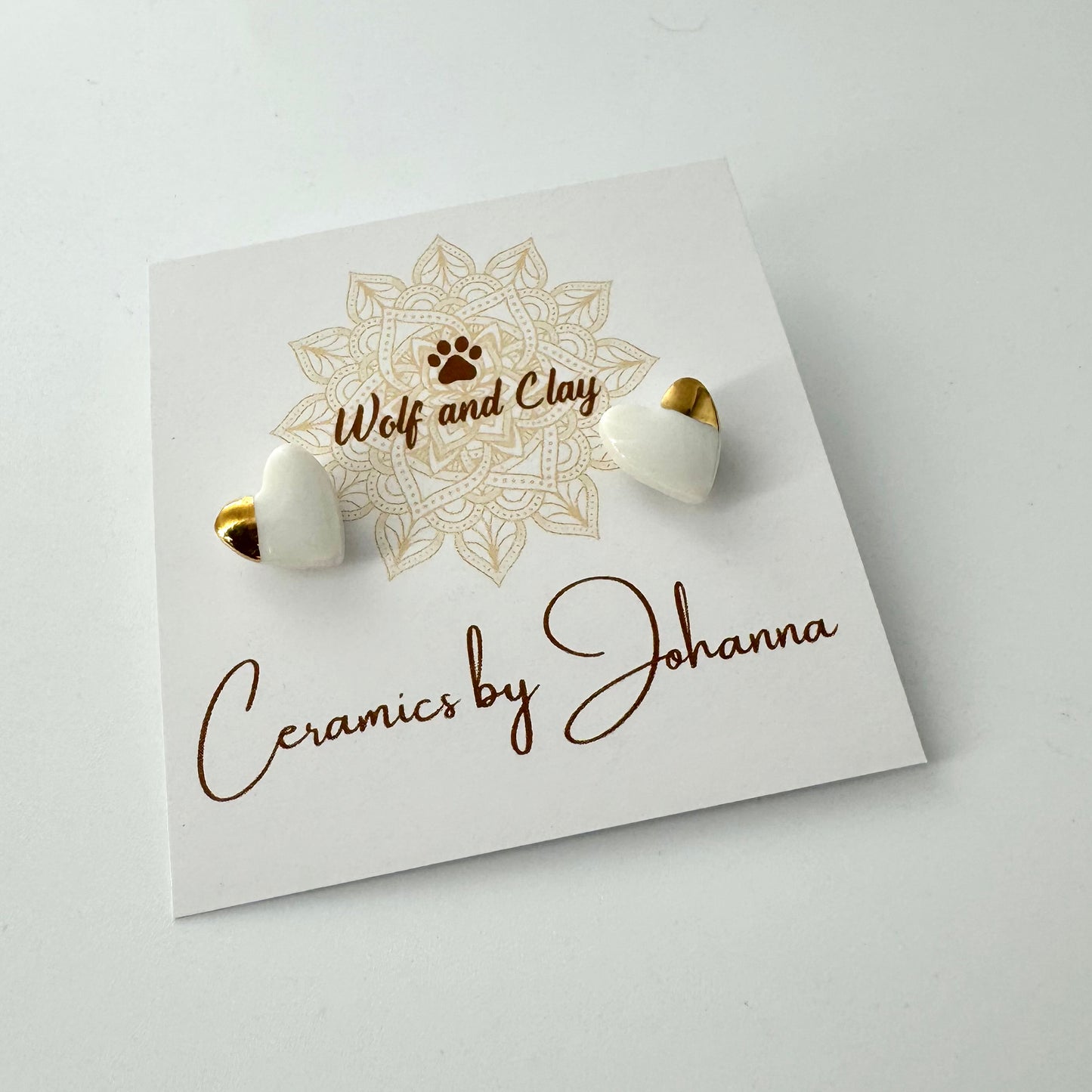 White and Gold Hearts - Stud Earrings