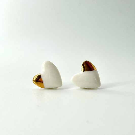 White and Gold Hearts - Stud Earrings