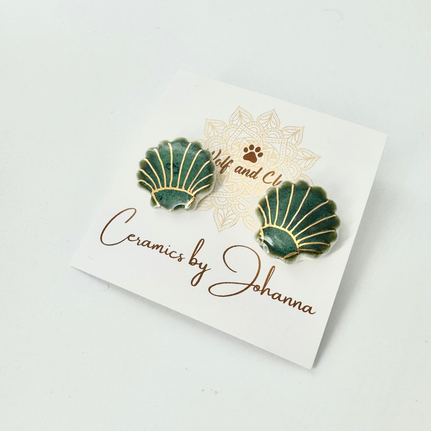 Green Sea Shell Stud Earrings