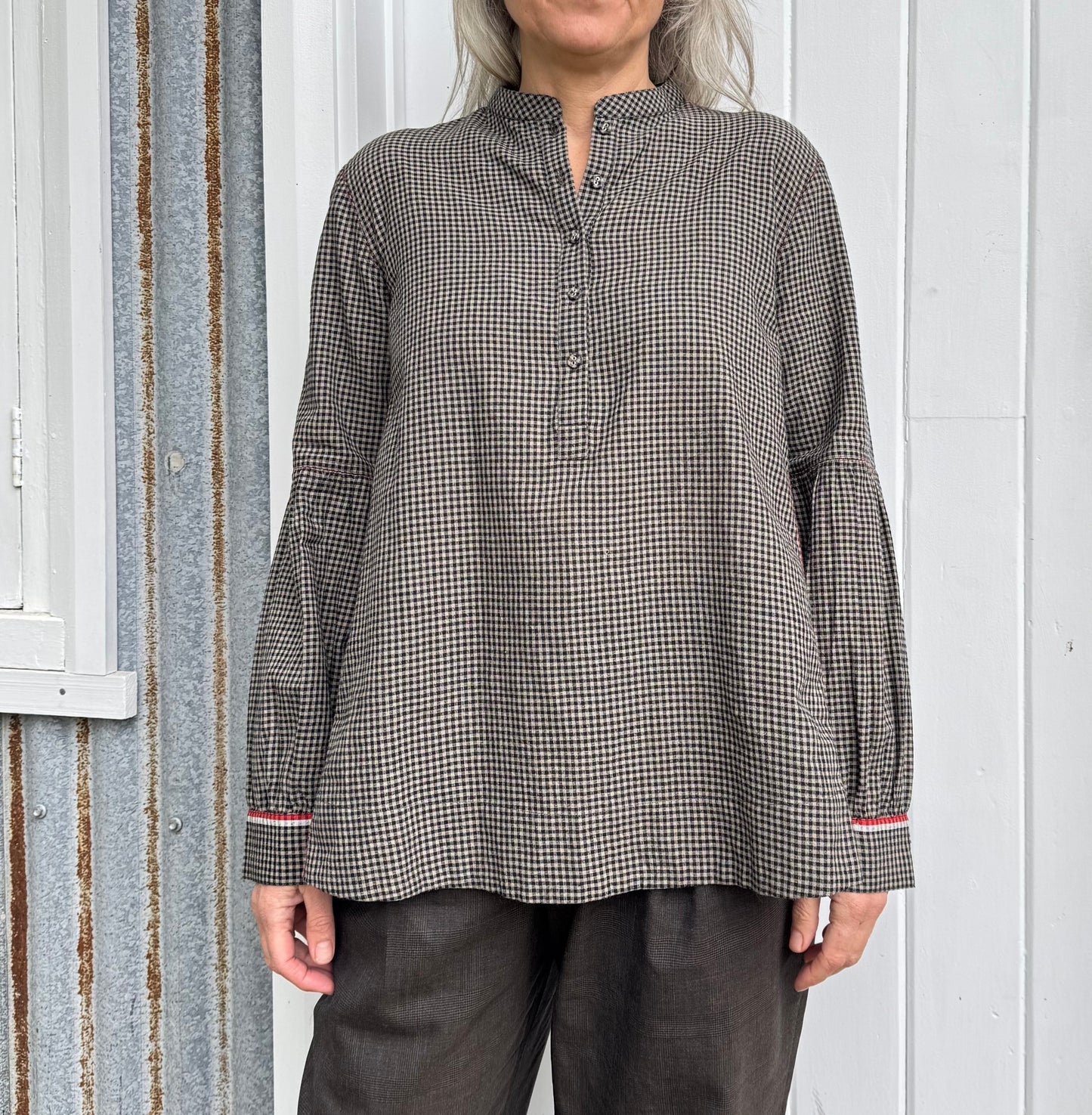 DVE Baruni Cotton Check Top - Beige and Black