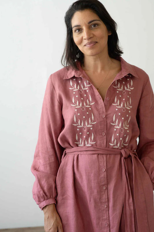 Lazybones Ivy Linen Dress - Rosewood