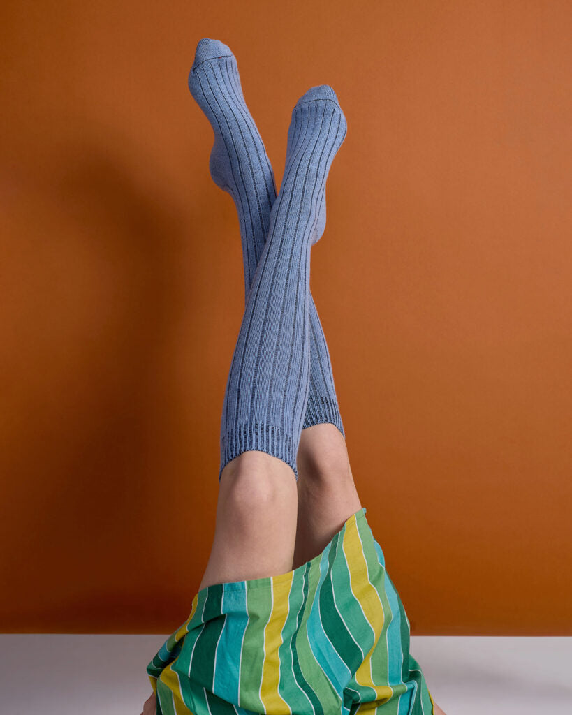 Tightology ‘Long Rib’ Blue Merino Wool Socks