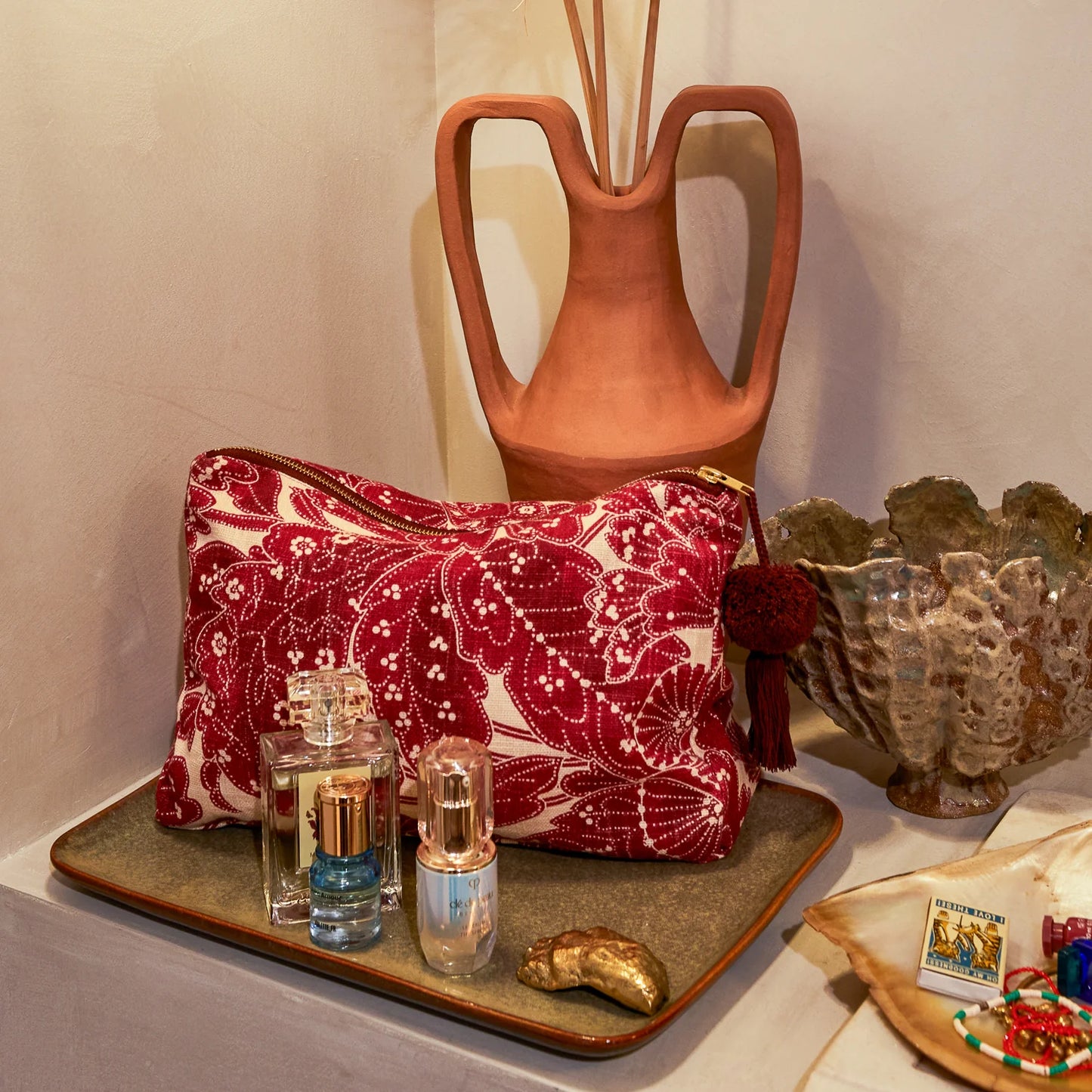 Sage x Clare - Lucia Cosmetic Bag in Crimson