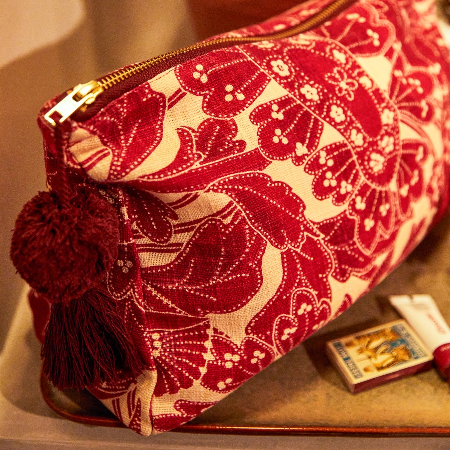 Sage x Clare - Lucia Cosmetic Bag in Crimson